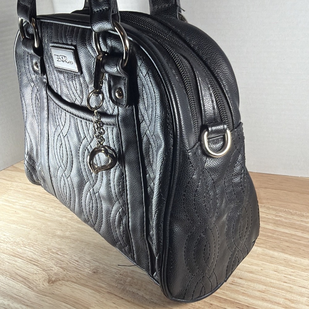 Bella Russo Large Handbag Tassel Black Quilted Shoulder Bag Vegan Leather Heart - Picture 5 of 12